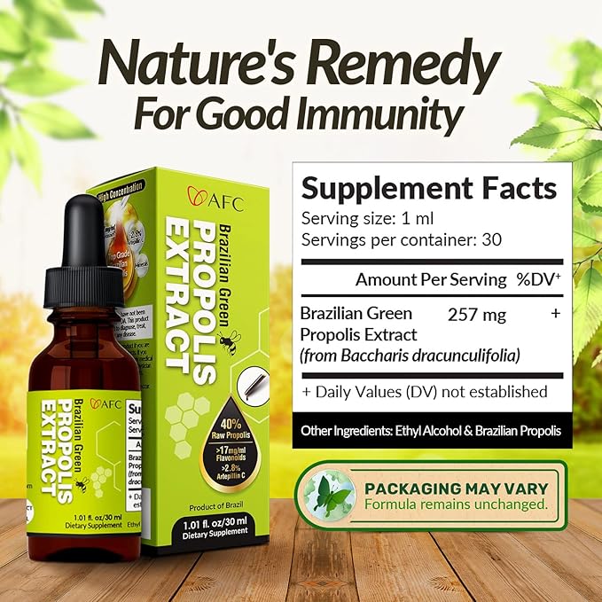 AFC Japan Brazilian Green Propolis Extract – Highest Artepilin C (>2.8% or >28mg/ml) & Flavonoids (>17mg/ml), Premium Quality, for Immune Booster, Tincture, Concentrated Liquid
