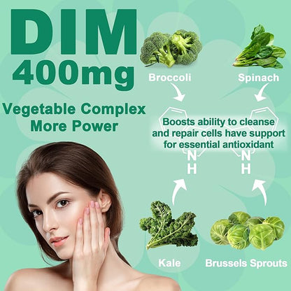 DIM Supplement Women 400mg, Estrogen Supplement for Women, Sugar Free DIM Gummies for Men & Women w/ Biotin, Flaxseed Oil, Burdock, Calendula, BioPerine for Hormone Balance, Menopause & Prostate 60Cts