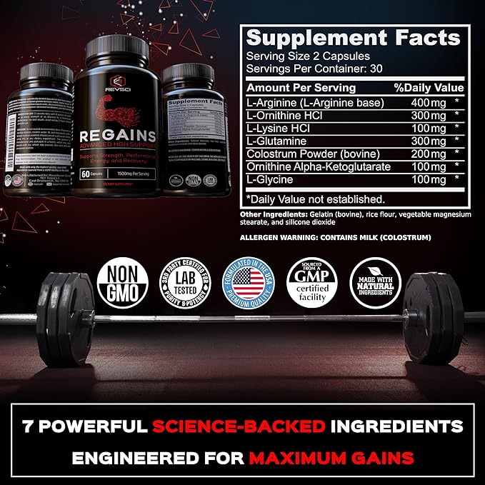 HGH Supplements for Men & Women - REVSCI Regains Starter Pack, HGH Human Growth Hormone Supplements for Men, Anabolic Muscle Builder for Men, Muscle Recovery Post Workout Supplement, 30 Protein Pills
