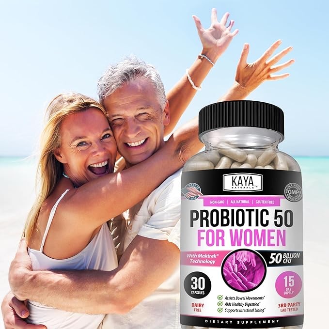 Kaya Naturals Probiotic 50 Billion CFU - Probiotics for Women, Probiotics for Men and Adults, Natural - Gut Health & Immune Support Supplement - Provides Digestive Support - 30 Vegetable Capsules