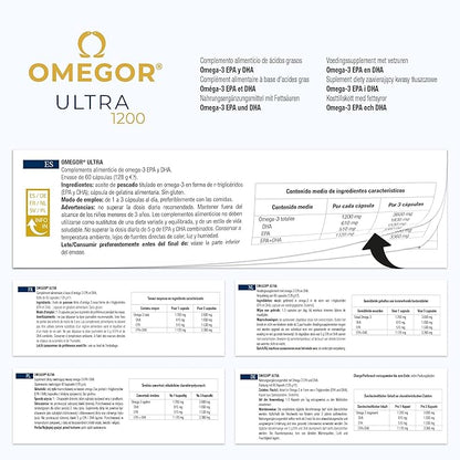 OMEGOR Omega 3 Fish Oil 1200mg Ultra - 610mg EPA and 510 DHA Omega3 IFOS Certified - High Bioavailability and No Aftertaste (60 Caps)