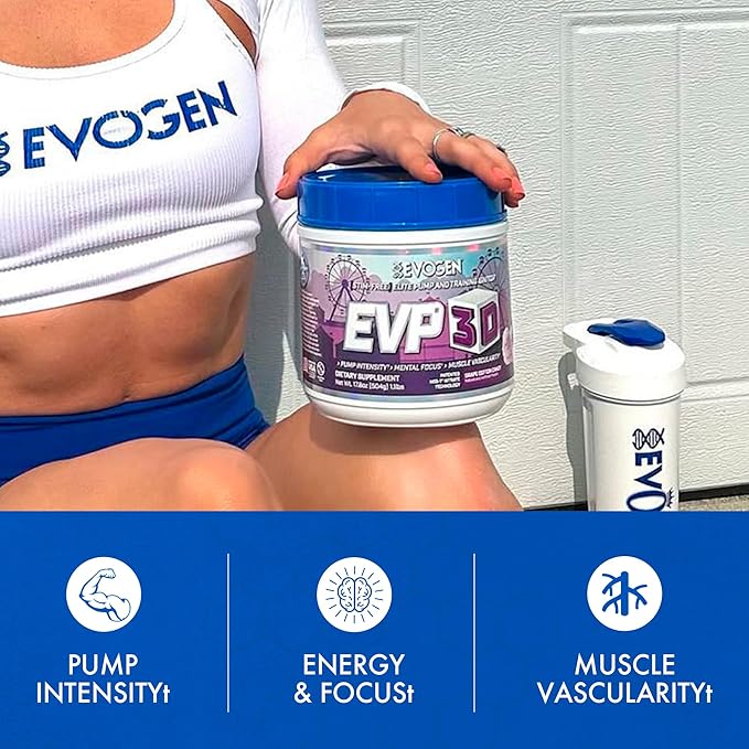 Evogen EVP-3D | Extreme Pre-Workout Pump Ignitor, Arginine Nitrate, Citrulline, Beta-Alanine, Lions Mane (Grape Cotton Candy)