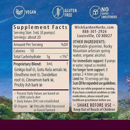 WishGarden Herbs Genius Juice - Liquid Herbal Nootropic Brain Booster Supplement for Focus, Clarity, Concentration & Energy with Ginkgo Biloba & Gotu Kola, Cognitive Support, No Caffeine, 2oz