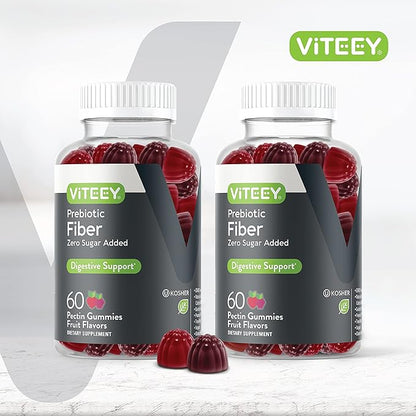 VITEEY Prebiotic Fiber Gummies for Adults, 4g - Zero Sugar Added - Fiber Supplement for Digestive Health Regularity & Natural Weight Support-Vegan, Gelatin Free - Chewable Fruit Flavored Gummy 2 Pack