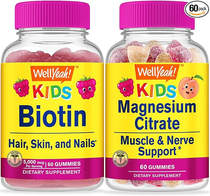 Biotin Kids + Magnesium Citrate Kids, Gummies Bundle - Great Tasting, Vitamin Supplement, Gluten Free, GMO Free, Chewable Gummy