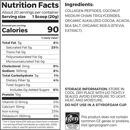 Orgain Keto Collagen Protein Powder, Chocolate - 10g Grass Fed Hydrolyzed Collagen Peptides for Women & Men, Type I & III, 5g MCT Oil - Hair, Skin, Nail, & Joint Support, Non-GMO, Gluten Free - 0.88lb