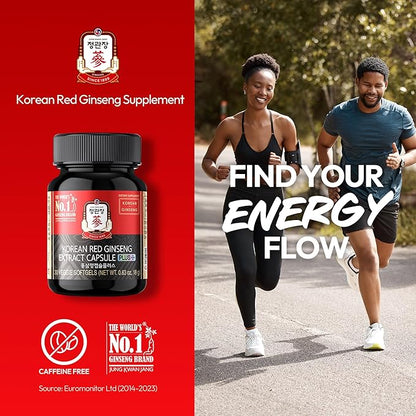 Korean Red Ginseng Extract Capsule Plus - All-in-One Vegan Supplements - Energy Boost & Immune Support, Caffeine Free & Non-GMO (600mg, 30 Capsules)