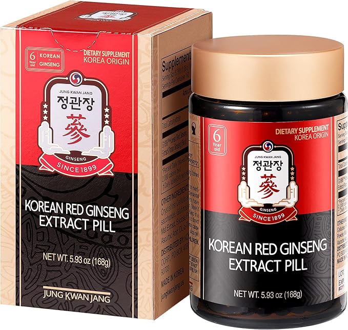 Korean Red Ginseng Extract Pill - Red Panax Ginseng Supplements with Rice Powder, Vitamins C & E - Energy Boost & Immune Support Caffeine & Gluten Free (800 Pills, 5.93 oz)
