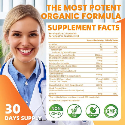 Glucosamine Chondroitin Gummies with MSM & Elderberry Extra Strength - Joint Support, Antioxidant Immune Support Supplement for Adults, Men & Women.Orange-2pack