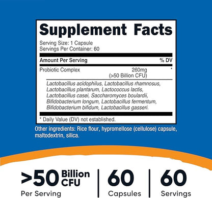 Nutricost Probiotic Complex - 50 Billion CFU, 60 Capsules - Probiotic for Men and Women - Vegetarian Capsules, Non-GMO, Gluten Free