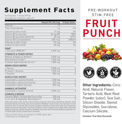 Kaged Stimulant Free Pre Workout Powder Fruit Punch Pre-Kaged Formulated with Creatine, Beta Alanine No Jitters 20 Servings