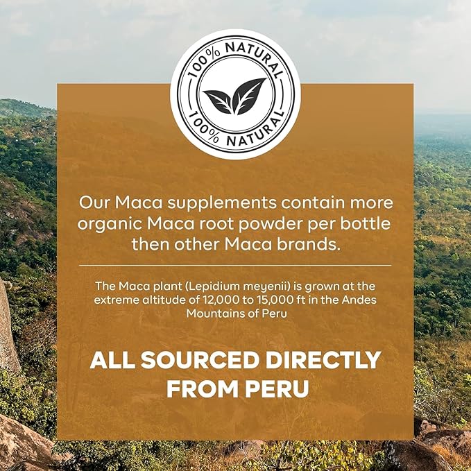 Organic Maca Root Powder Capsules 1,500mg for Men & Women - Capsule Contains Black, Red, Yellow Maca Root Extract - 95% Piperine from Black Pepper - Made with Peruvian Maca - 120 Count