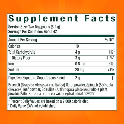 Metamucil Greens SuperFood Powder Fiber Supplement for Digestive Health* and Regularity*, Gluten Free Plant-Based Stevia, Great Taste Kiwi Apple Flavored, 3g Dietary Fiber per Serving, 42 Servings