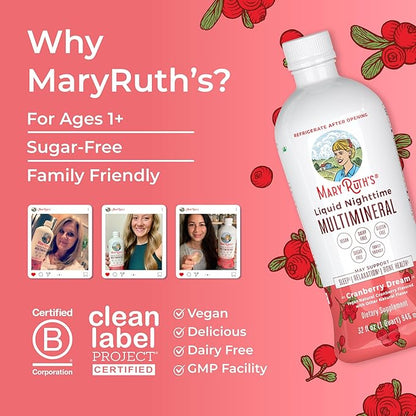 MaryRuth's Liquid Nighttime Multimineral | NO Melatonin | Bedtime Routine | Magnesium Citrate | Calcium | Zinc | Vitamin D3| Available in 4 Flavors | Vegan | Sugar Free | Gluten Free | 32 Oz
