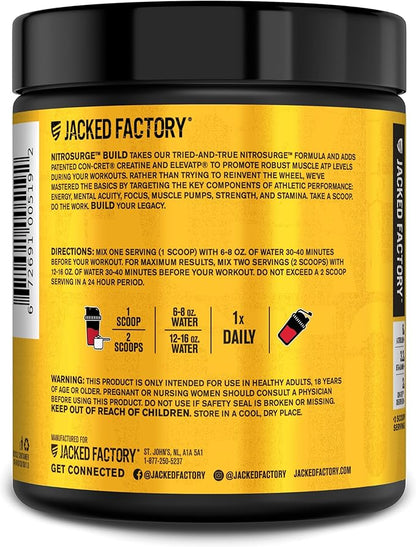Jacked Factory Nitrosurge Build Pre Workout with Creatine for Muscle Building - Con Cret Creatine Powder & elevATP for Intense Energy, Powerful Pump, & Endless Endurance - 30 Servings, Cherry Bomb