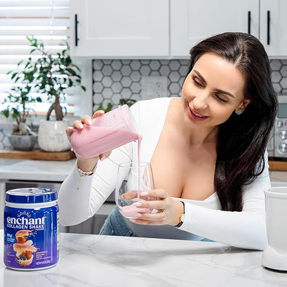 Enchant Collagen Shake powder, Strawberry Banana flavor, 20g Grass Fed Collagen Peptides, blended with Avocado Oil Creamer, source of Omega9 Fats+Fiber, Promotes Hair, Skin,Bone & Joint Health,0.84 lb
