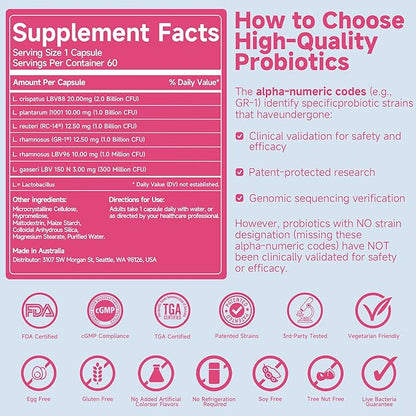 Life-Space Probiotic for Women, Support Healthy Vaginal Microflora & Comfort, BV & VVC Infection Treatment, Urinary Tract Health, Lactobacillus rhamnosus, 6.3 Billion CFU, Multi Strain - 60 Capsules