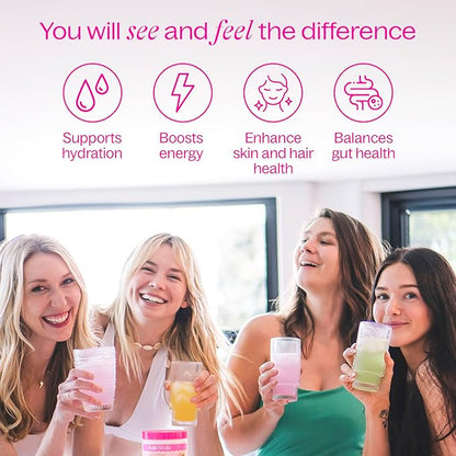 Fiber Supplement for Women&Men, Premium Daily Fiber Powder from Organic Acacia with Added Collagen, Electrolytes&Probiotics, No Bloat, Constipation&Gut Health Support (Strawberry Lemonade)