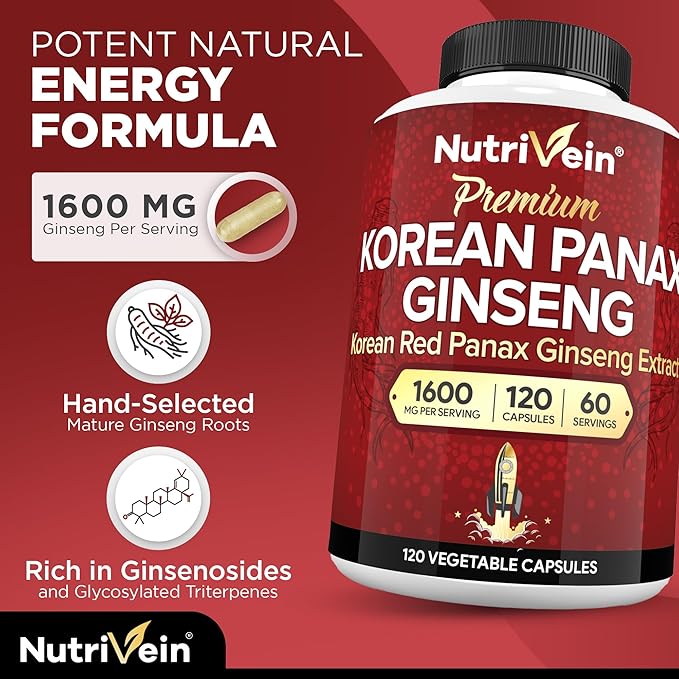 Nutrivein Premium Korean Panax Ginseng Supplement & Berberine Supplements Bundle: High-Absorption Berberine Complex & Genuine Red Ginseng Bundle for Daily Clarity, Vitality, & Wellness