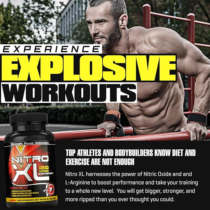 | Nitric Oxide Bodybuilding Supplement – with L-Arginine | Build Muscle Mass – Get Ripped – Boost Performance – Increase Endurance & Stamina – Intensify Your Workout | 120 caps