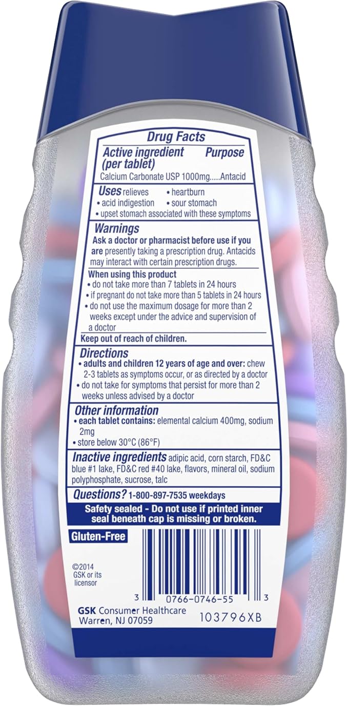 TUMS Ultra Strength Chewable Antacid Tablets for Heartburn Relief and Acid Indigestion Relief, Assorted Berries - 160 Count
