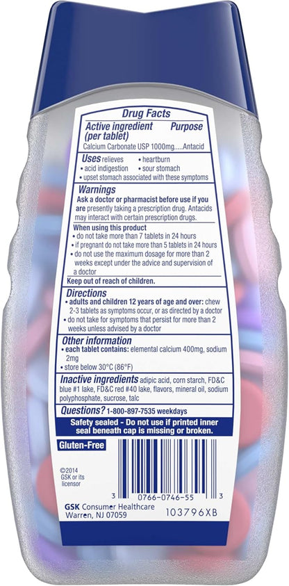 TUMS Ultra Strength Chewable Antacid Tablets for Heartburn Relief and Acid Indigestion Relief, Assorted Berries - 160 Count