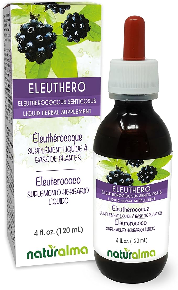 Naturalma Eleuthero or Siberian Ginseng (Eleutherococcus senticosus) Root Alcohol-Free Tincture - 4 fl oz Liquid Extract in Drops - Herbal Supplement - Vegan