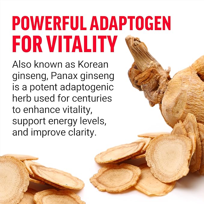 FORCE FACTOR Panax Ginseng Adaptogenic Korean Ginseng Supplement to Support Energy, Clarity, and Well Being, Non-GMO, Vegan-Friendly, Premium Quality, 100 Capsules