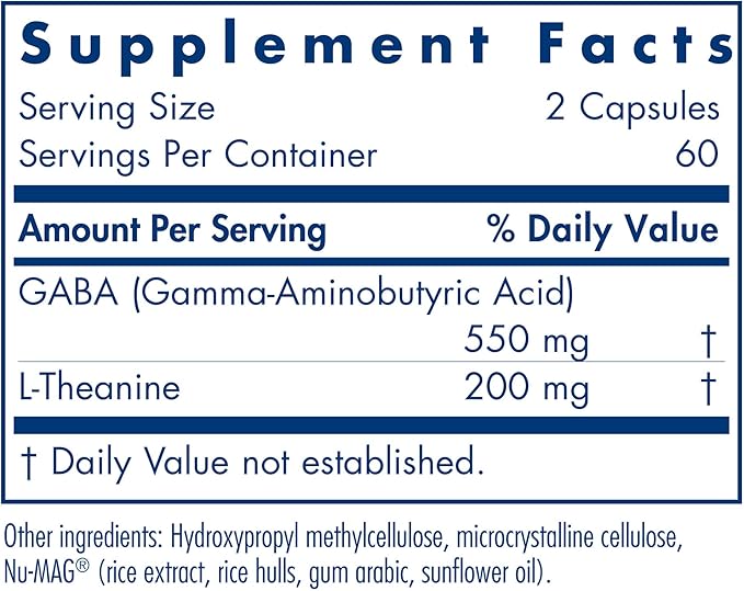 Allergy Research Group 200mg of Zen Supplement - GABA, L-Theanine, Calmness Support, Day or Night, Hypoallergenic, Vegetarian Capsules - 120 Count