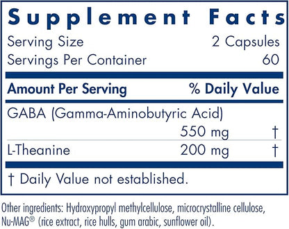 Allergy Research Group 200mg of Zen Supplement - GABA, L-Theanine, Calmness Support, Day or Night, Hypoallergenic, Vegetarian Capsules - 120 Count