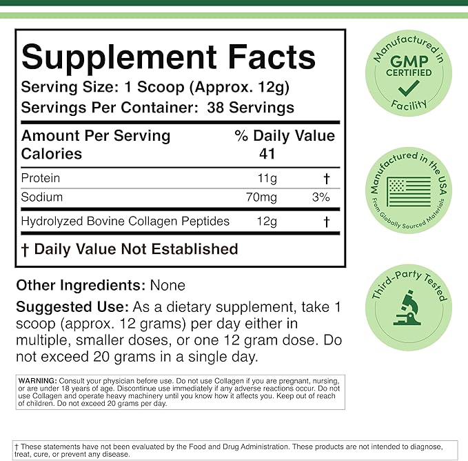 Collagen Peptides Powder - Hydrolyzed Collagen, Keto Safe - 16.08oz - Multi Type 1, 2, and 3 (Grass Fed Bovine Source)(Colageno Hidrolizado) Collagen Supplements for Women and Men by Double Wood