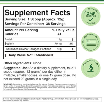 Collagen Peptides Powder - Hydrolyzed Collagen, Keto Safe - 16.08oz - Multi Type 1, 2, and 3 (Grass Fed Bovine Source)(Colageno Hidrolizado) Collagen Supplements for Women and Men by Double Wood