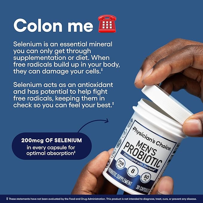 Physician's Choice Probiotics for Men - 70 Billion CFU - 8 Strains - w/Selenium & Organic Prebiotics - Supports Digestive Health, Microbiome, Colon, & Immune Health - Advanced Men's Probiotic - 30ct