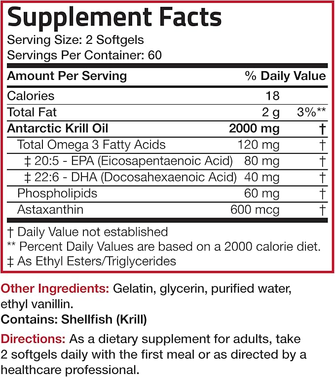 Bronson Antarctic Krill Oil 2000 mg with Omega-3s EPA, DHA, Astaxanthin and Phospholipids 120 Softgels (60 Servings)