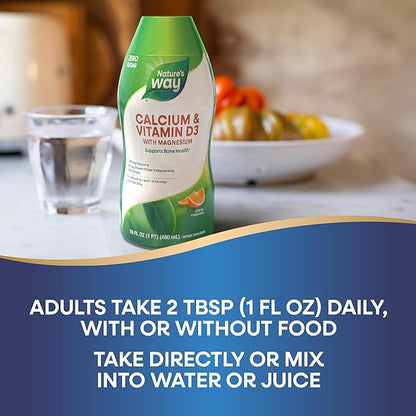 Nature's Way Calcium & Vitamin D3 with Magnesium Liquid Supplement*, Supports Bone Health*, Fast Absorbing Liquid, Gluten Free, Sugar Free, Citrus Flavored, 16 Fl Oz (Packaging May Vary)