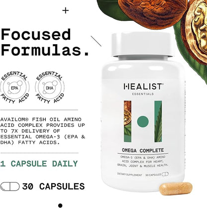 HEALIST Omega 3 - Omega DHA EPA Amino Acid Fish Oil for Heart, Brain, Eye, Cardiovascular, Skin, Muscles, Joint Health & Wellness, Gluten Free, 30 Capsules