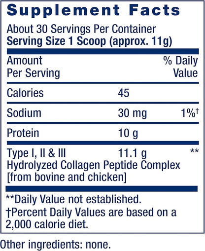 Life Extension Collagen Peptides for Skin & Joints, Collagen Types I, II & III in an Easy-Mix Powder, Gluten Free, Non-GMO, net Weight 343 Grams