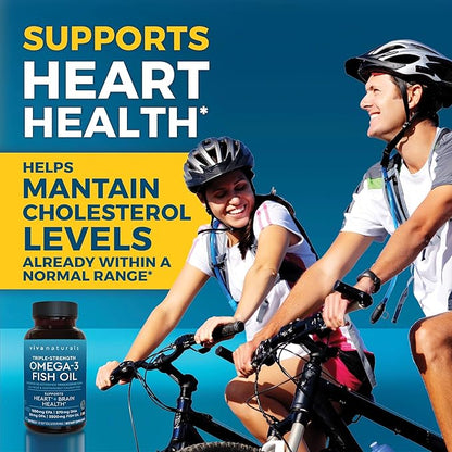 Viva Naturals Omega 3 Fish Oil Supplement for Women and Men - 2500 mg Triple Strength Fish Oil Pills with Re-Esterified Omega 3 Fatty Acids Including EPA, DHA DPA - 60 Pescatarian-Friendly Softgels