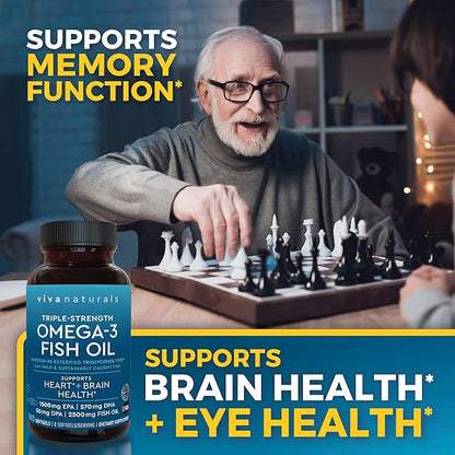 Omega 3 Fish Oil Supplement for Women and Men - 2500 mg Triple Strength Fish Oil Pills with Re-Esterified Omega 3 Fatty Acids including EPA, DHA DPA - 180 Pescatarian-Friendly Softgels