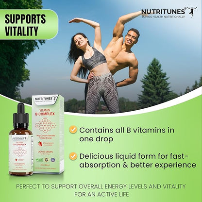 Liquid Vitamin B Complex – High-Potency and Complete B-Vitamin Drops for Energy, Metabolism, and Nervous System Support – Strawberry Flavored, Non-GMO, Sugar-Free – 60 Servings (2oz)