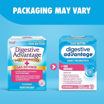 Digestive Enzyme and Probiotic Capsule- Digestive Advantage 32 Capsules, Survives 100x Better than regular 50 billion CFU, Breaks down food, helps prevent gas