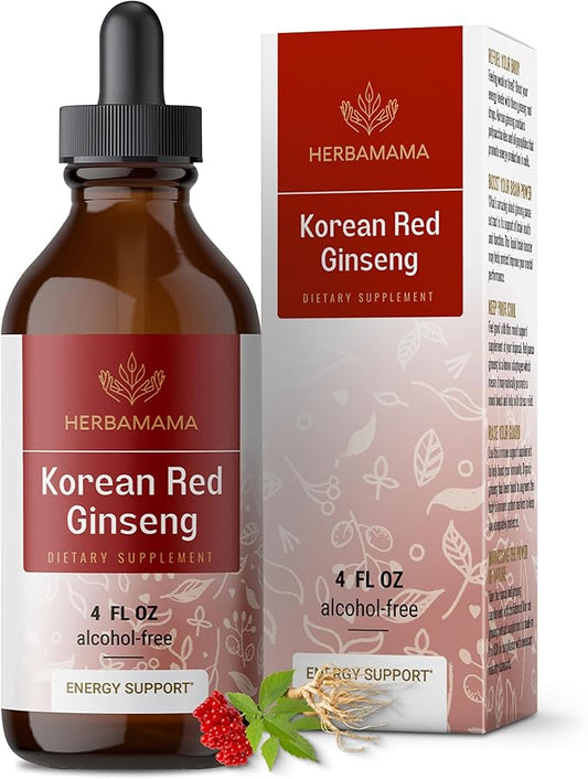 HERBAMAMA Panax Ginseng Root Tincture - Immune & Overall Support with Korean Red Ginseng Supplement - Vegan, Non-GMO, Alcohol & Sugar-Free Herbal Drops, 56-Day Supply