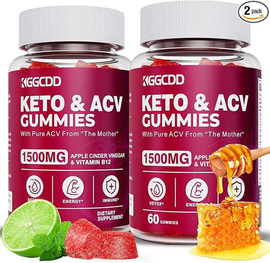 2 Pack Keto ACV Gummies Advanced Formula 1500MG Keto Gummies Apple Cider Vinegar Formulated with Pomegranate Beet Juice Powder B12 120 Gummys