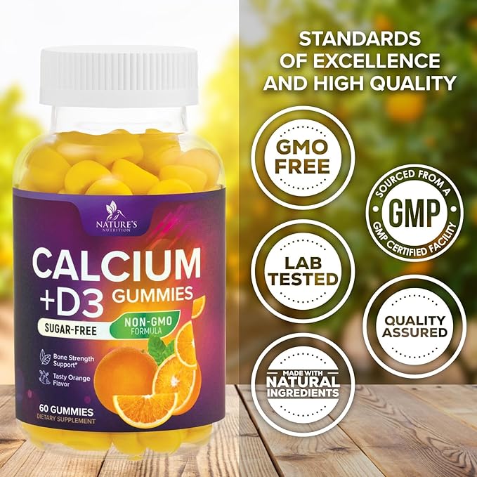 Chewable Calcium Supplements for Women & Men - Sugar Free Calcium with 400 IU Vitamin D3 Gummy for Bone, Teeth, & Immune Health Support - Non-GMO, Berry Flavored, Daily Vitamins Chews - 60 Gummies
