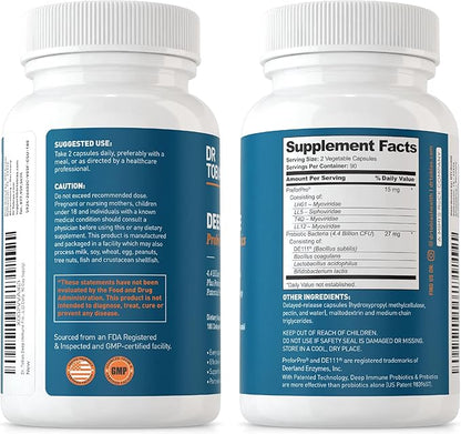 Dr. Tobias Deep Immune Probiotics & Prebiotics, Dual Action Digestion & Immune Support with PreforPro Prebiotics & Delayed Release Spore Forming Probiotics for Women & Men, 180 Capsules, 90 Servings