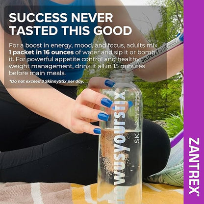 Zantrex SkinnyStix Energy Powder – Lose Weight, GLP-1, Appetite Suppressant, Boost Mood – 10 Calories – Yerba Mate, Coffee Bean – 30 Stix, Berry
