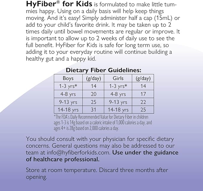 Medtrition HyFiber Liquid Fiber for Kids in Only One Tablespoon, Supports Regularity and Softer Stools, FOS Prebiotics for Gut Health, 6 Grams of Fiber, 32 Servings per Bottle (6 Bottles)