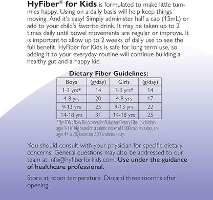 Medtrition HyFiber Liquid Fiber for Kids in Only One Tablespoon, Supports Regularity and Softer Stools, FOS Prebiotics for Gut Health, 6 Grams of Fiber, 32 Servings per Bottle (6 Bottles)