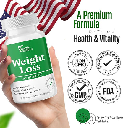 DR VITAMIN SOLUTIONS Weight Loss Supplements for Women & Men - Includes Green Tea Extract, Chromium, Vitamin B6 - Energy Booster, Belly Fat Burner & Appetite Suppressant Diet Pills - 30 Tablets