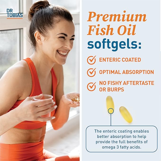 Dr. Tobias Omega 3 Fish Oil, 2000mg, and Turmeric Curcumin, 95% Curcuminoids, Promotes Overall Health with Antioxidant Support